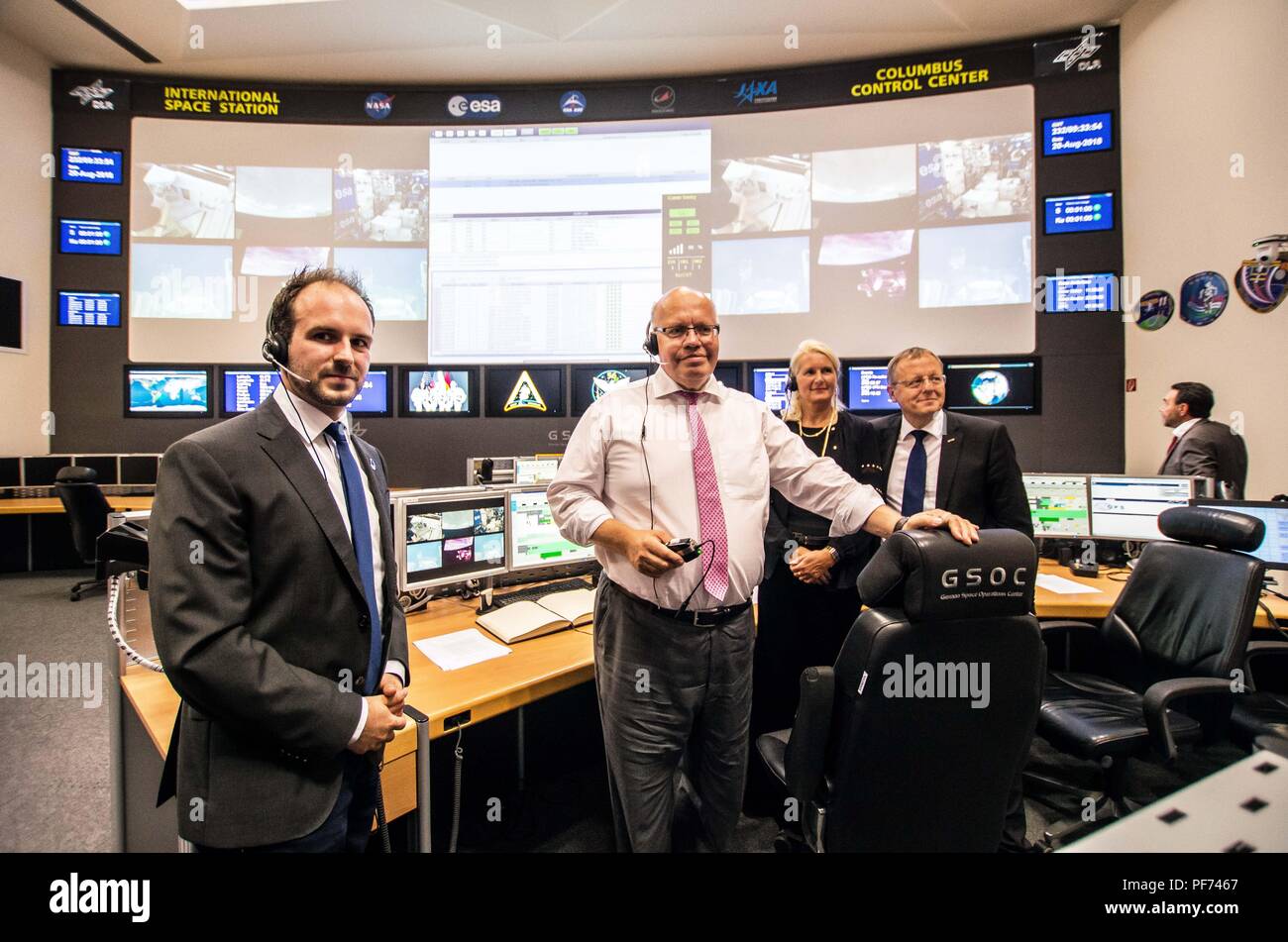 Pfaffenhofen, Bavaria, Germany. 20th Aug, 2018. PETER ALTMAIER, the German Federal Minister for Economic Affairs and Energy in the ESA Columbus Control Center for the International Space Station preparing for a conference with ISS astronaut Alexander Gerst. German federal cabinet minister PETER ALTMAIER (CDU) visits the Deutsche Zentrum fÃ¼r Luft- und Raumfahrt am Standort Oberpfaffenhofen (German Aerospace Center in Pfaffenhofen) near Munich. Credit: ZUMA Press, Inc./Alamy Live News Stock Photo