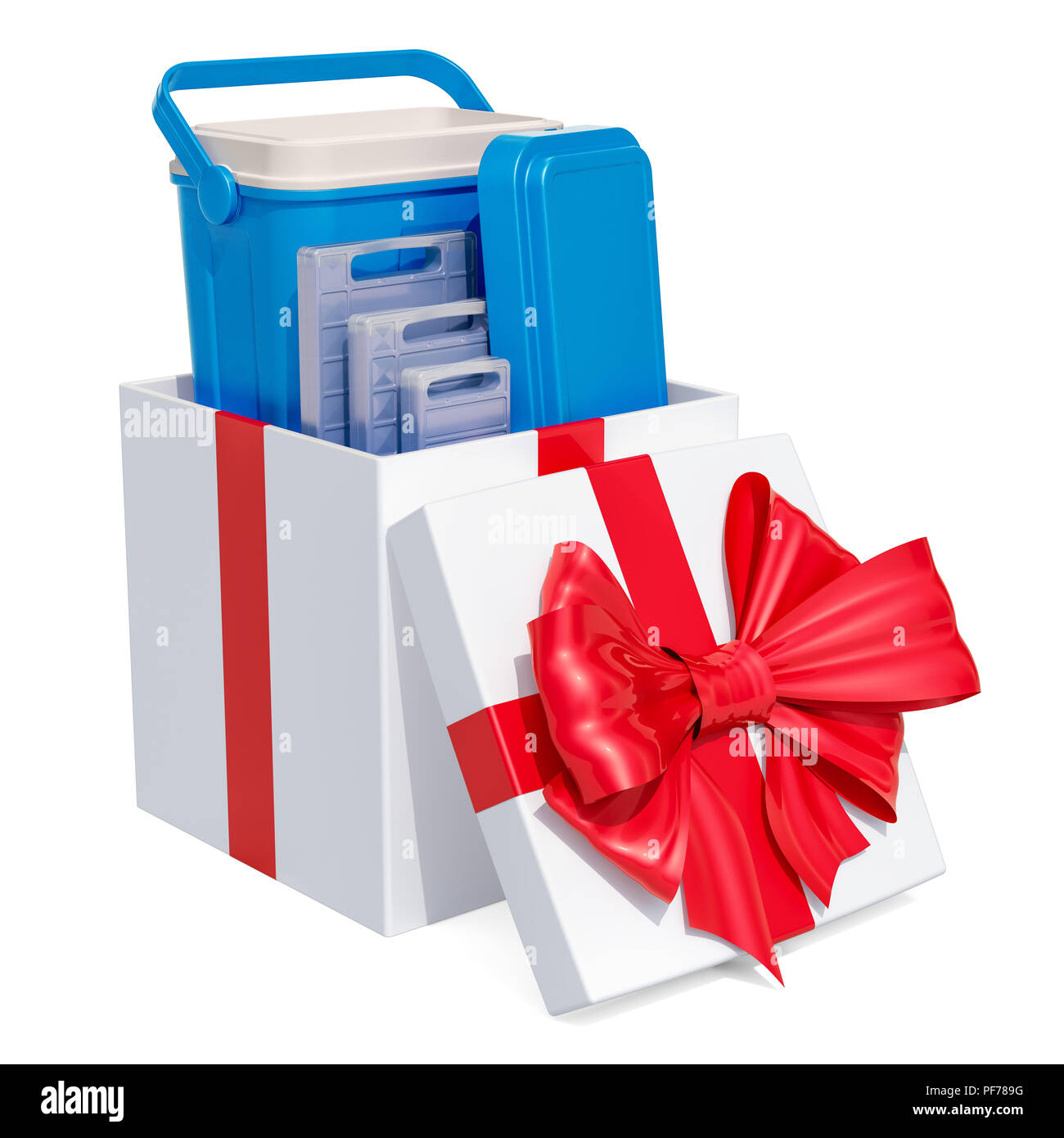 Portable Cool Box inside gift box, gift concept. 3D rendering isolated