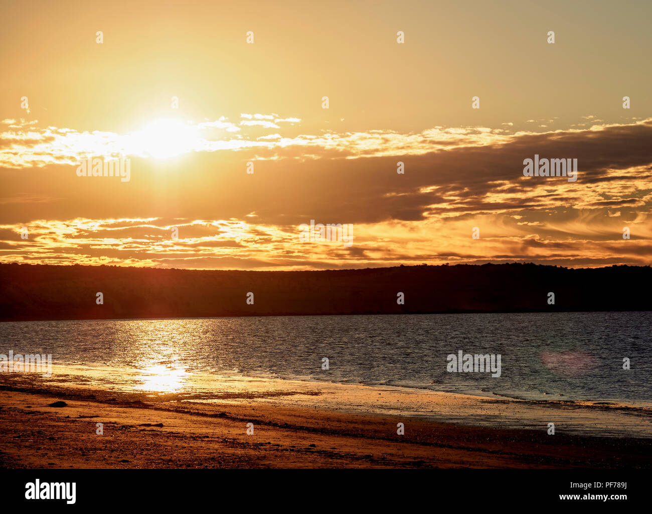 Sunset over San Jose Gulf, Valdes Peninsula, UNESCO World Heritage Site, Chubut Province, Patagonia, Argentina Stock Photo