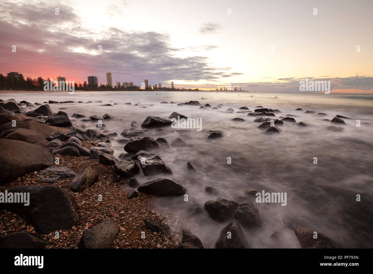 Sunset over Burleigh Heads in Queensland, Australia. Stock Photo