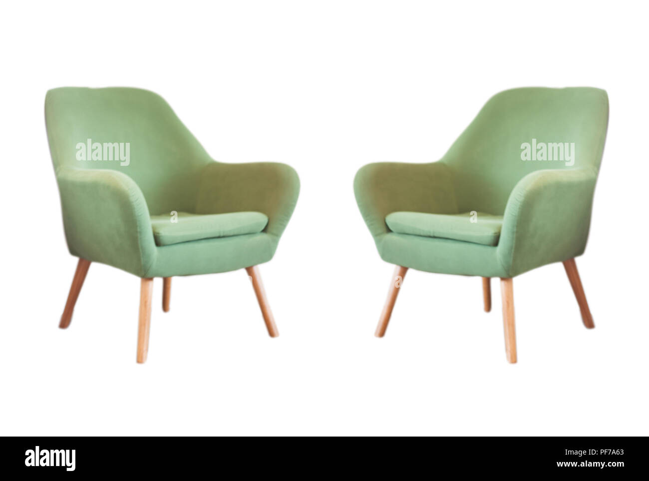 Vintage green chairs isolated on white background with clipping path Stock Photo