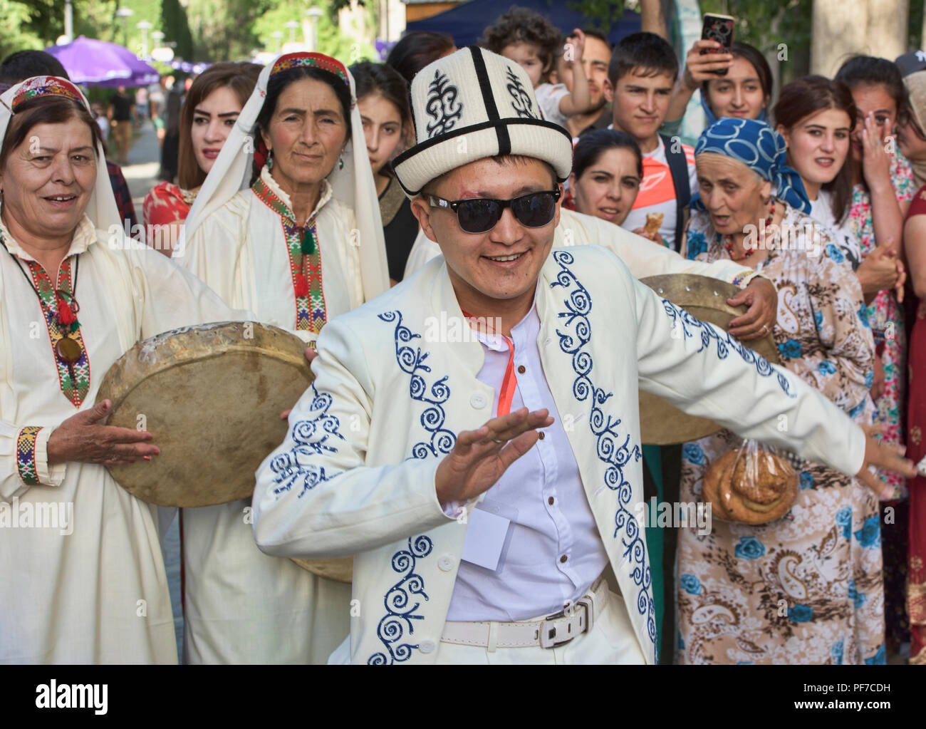 Hip Kyrgyz guy dancing at the Roof of the World Festival, Khorog, Tajikistan Stock Photo
