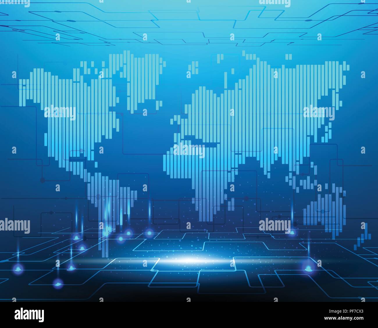 World map cyber system transformation fiber optic cable