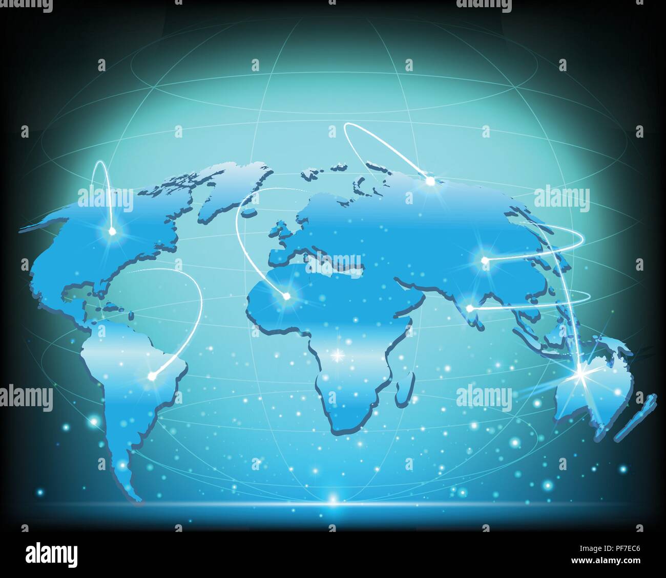 Wireframe world map global internet network connection big data information technology connecting business model concepts. Vector illustration eps10 Stock Vector