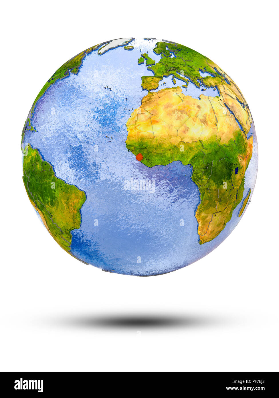 Sierra Leone on globe with shadow isolated on white background. 3D ...