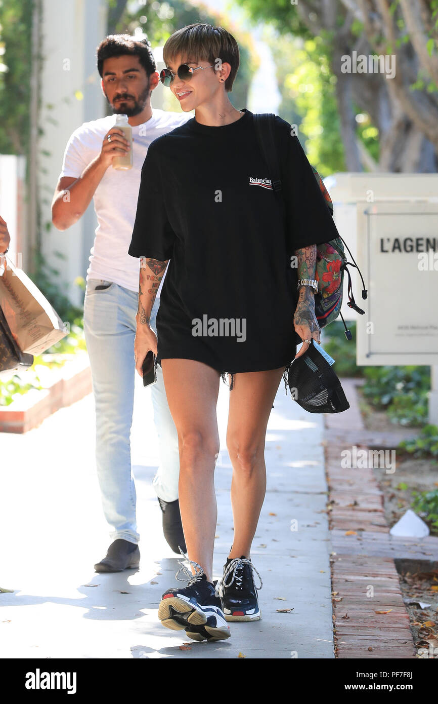 Ruby Rose wearing Balenciaga from head to toe while out shopping on Melrose  Place in Los Angeles. Featuring: Ruby Rose Where: Los Angeles, California,  United States When: 19 Jul 2018 Credit: WENN.com
