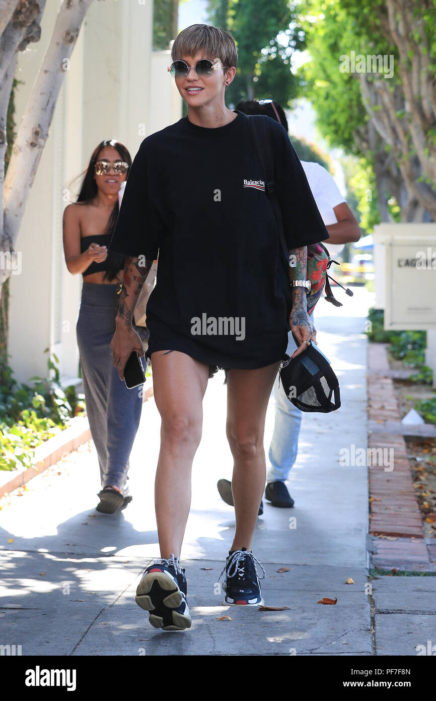 Ruby Rose wearing Balenciaga from head to toe while out shopping on Melrose  Place in Los Angeles. Featuring: Ruby Rose Where: Los Angeles, California,  United States When: 19 Jul 2018 Credit: WENN.com