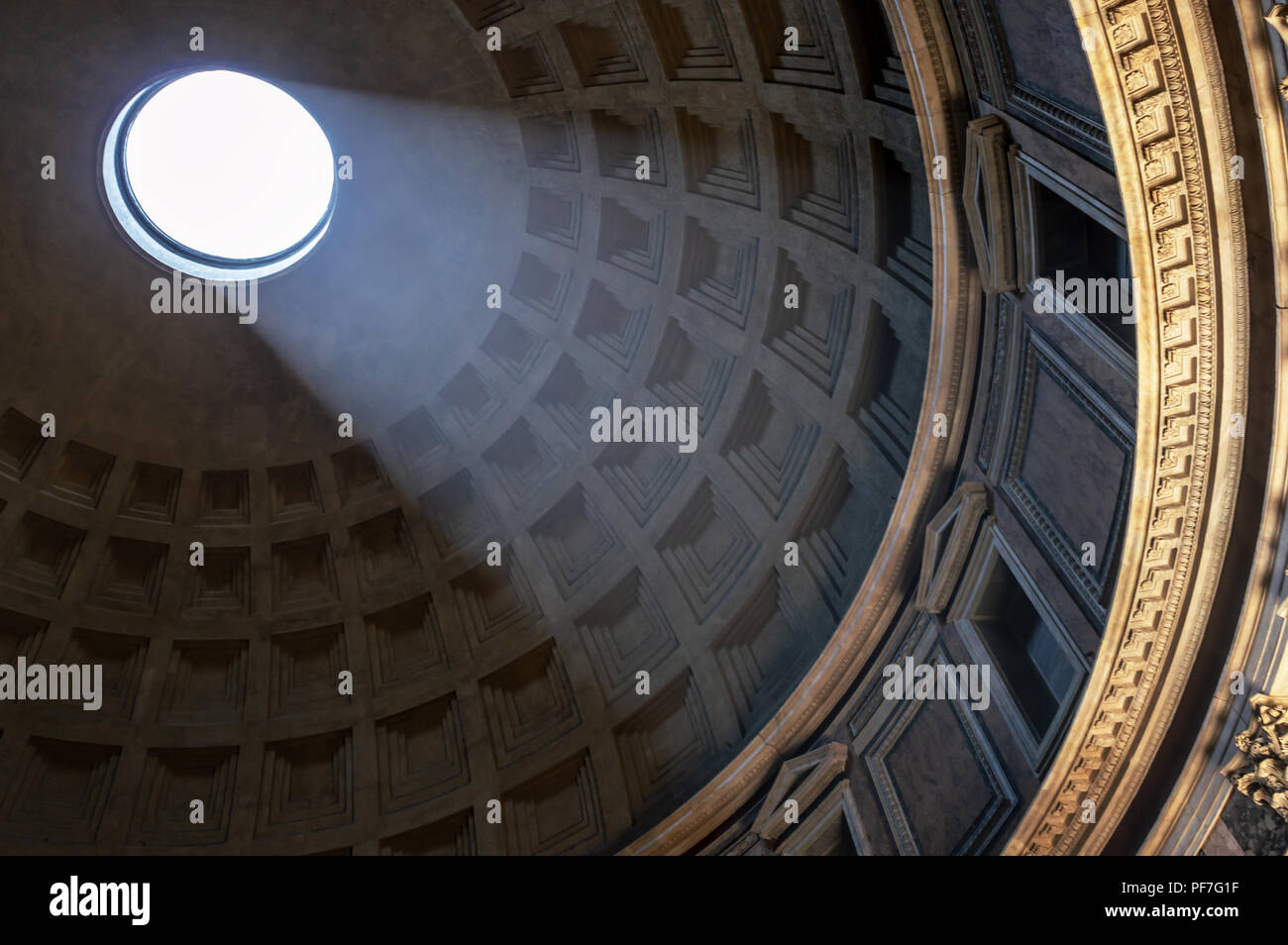 Light beam in the dome of the Pantheon of Rome, Italy Stock Photo