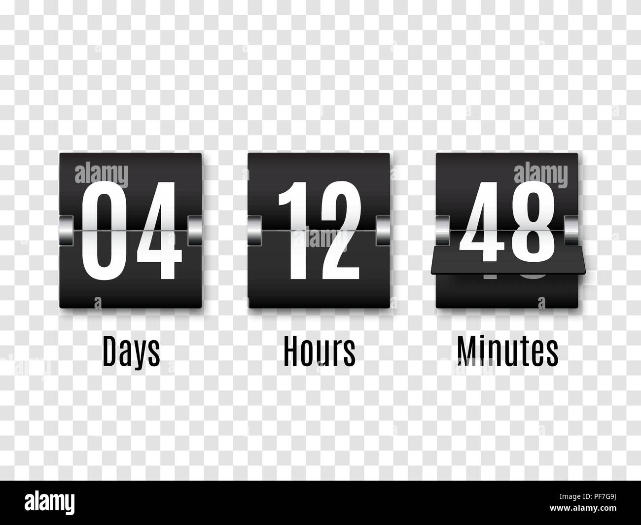 Black Countdown timer with white numbers isolated on transparent background. Clock counter. Vector Stock Vector
