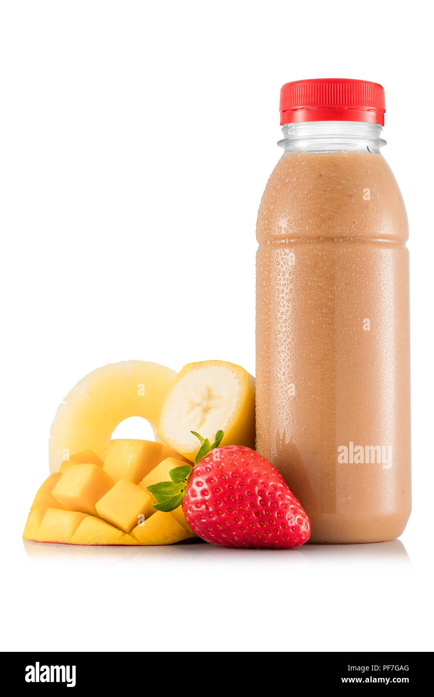 Download Many Yellow Fruit Smoothie In Plastic Bottle With Fruit Isolated On White Background Stock Photo Alamy PSD Mockup Templates