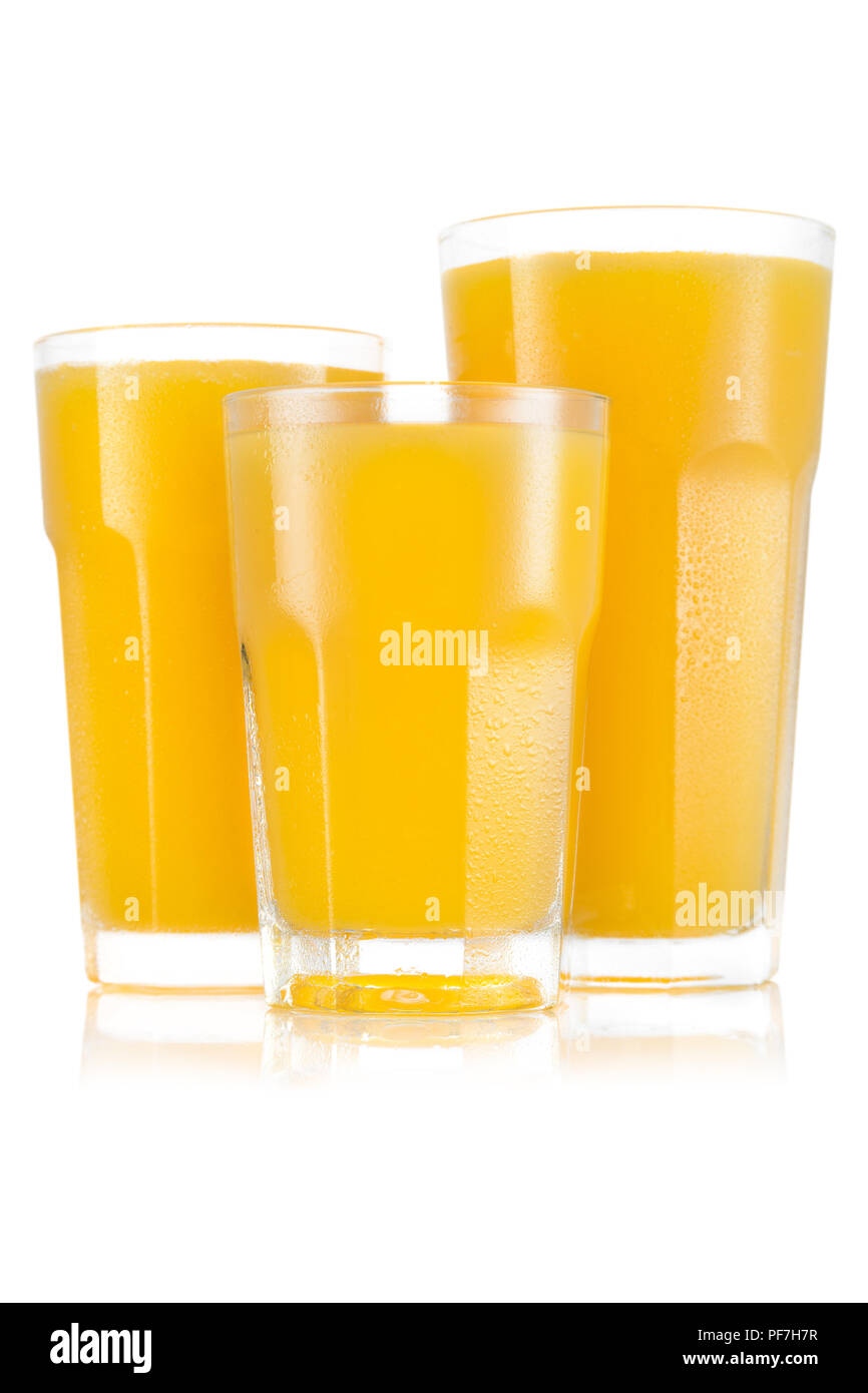 Pineapple juice in three size of glass isolated on white background