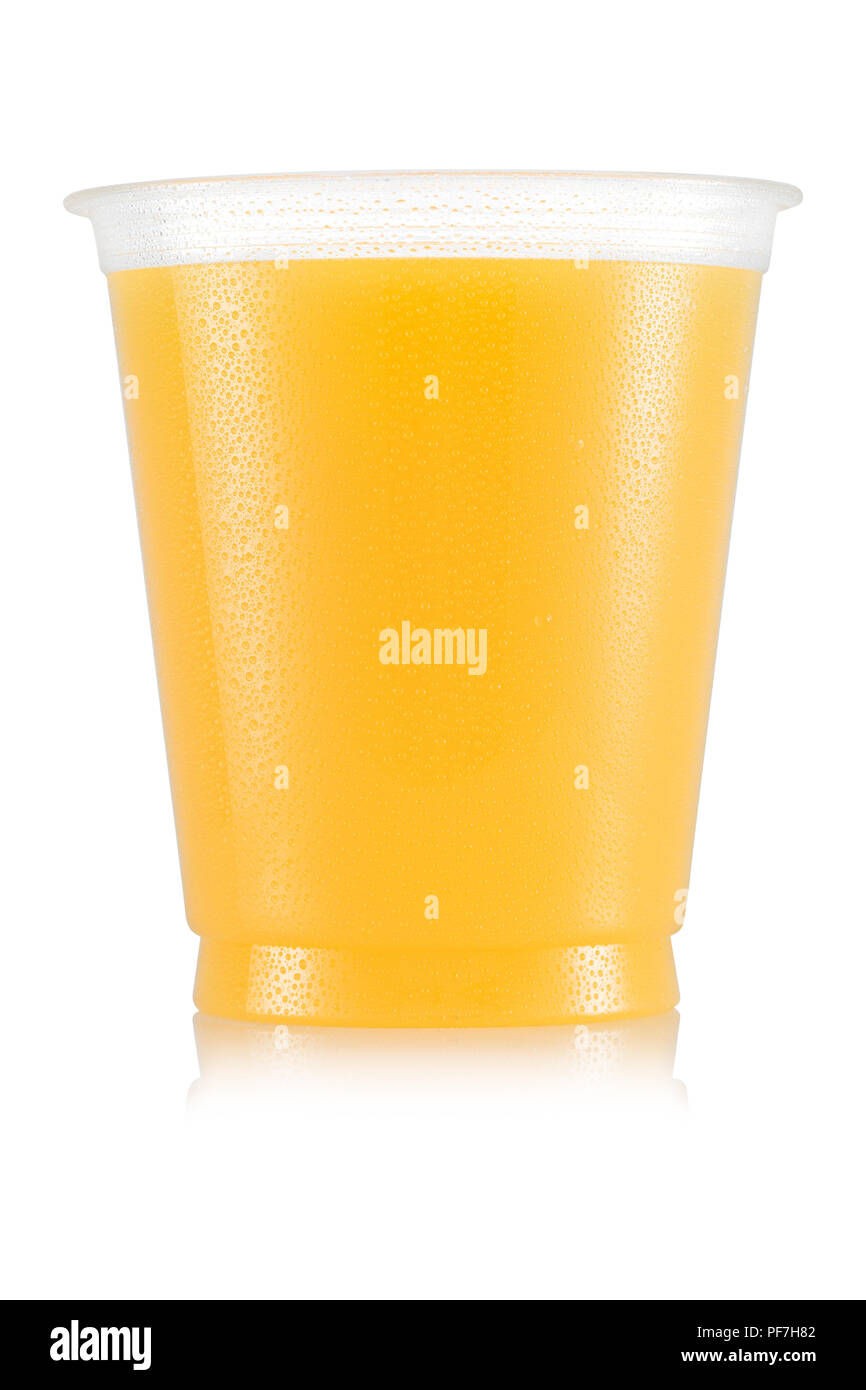 Pineapple juice in plastic cup isolated on white background Stock Photo