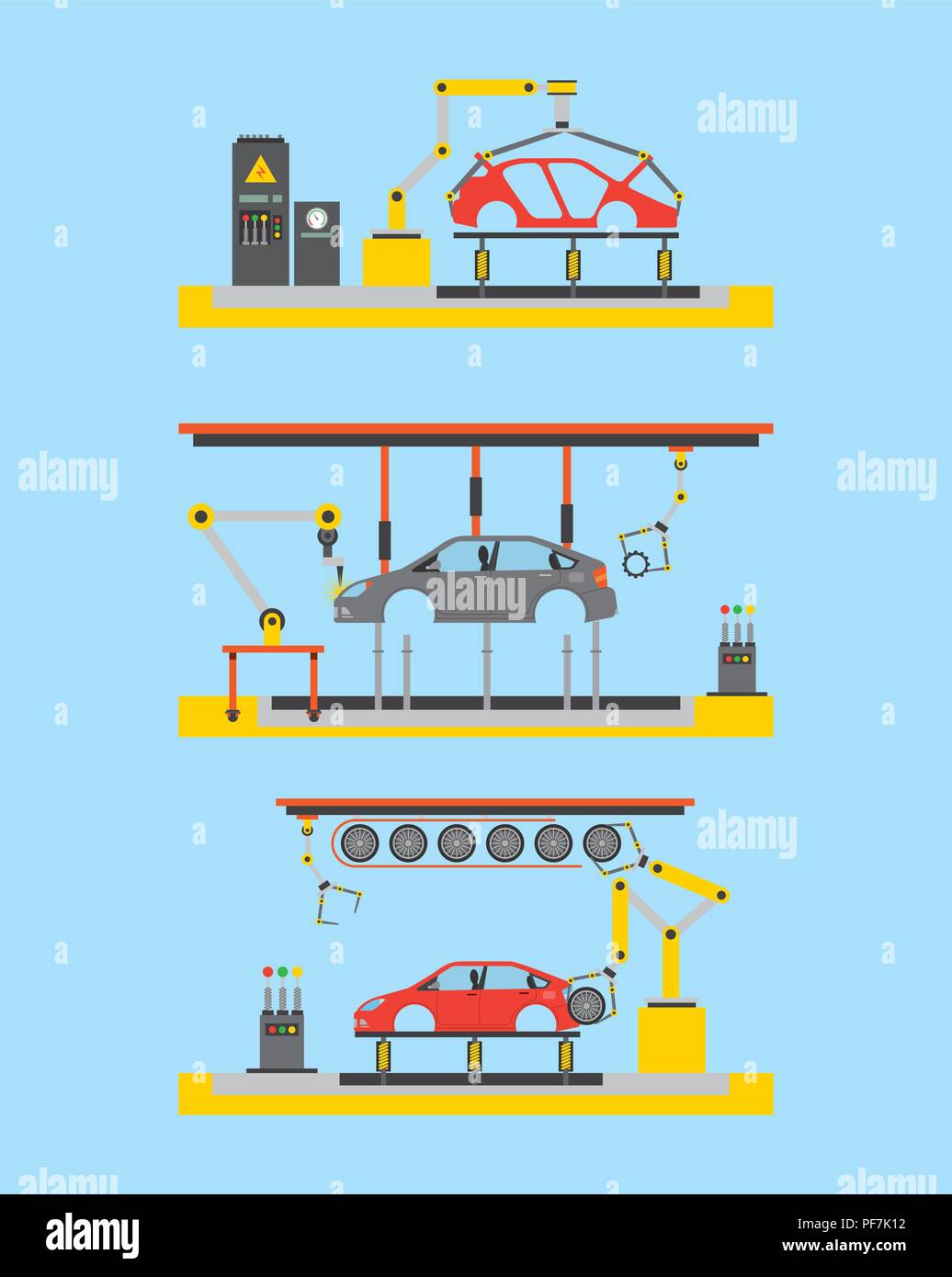 car production plant process step automatic robot works Stock Vector ...