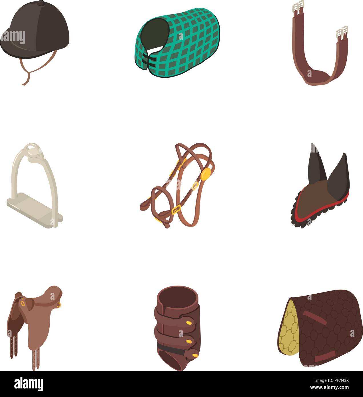 Equestrian icons set, isometric style Stock Vector
