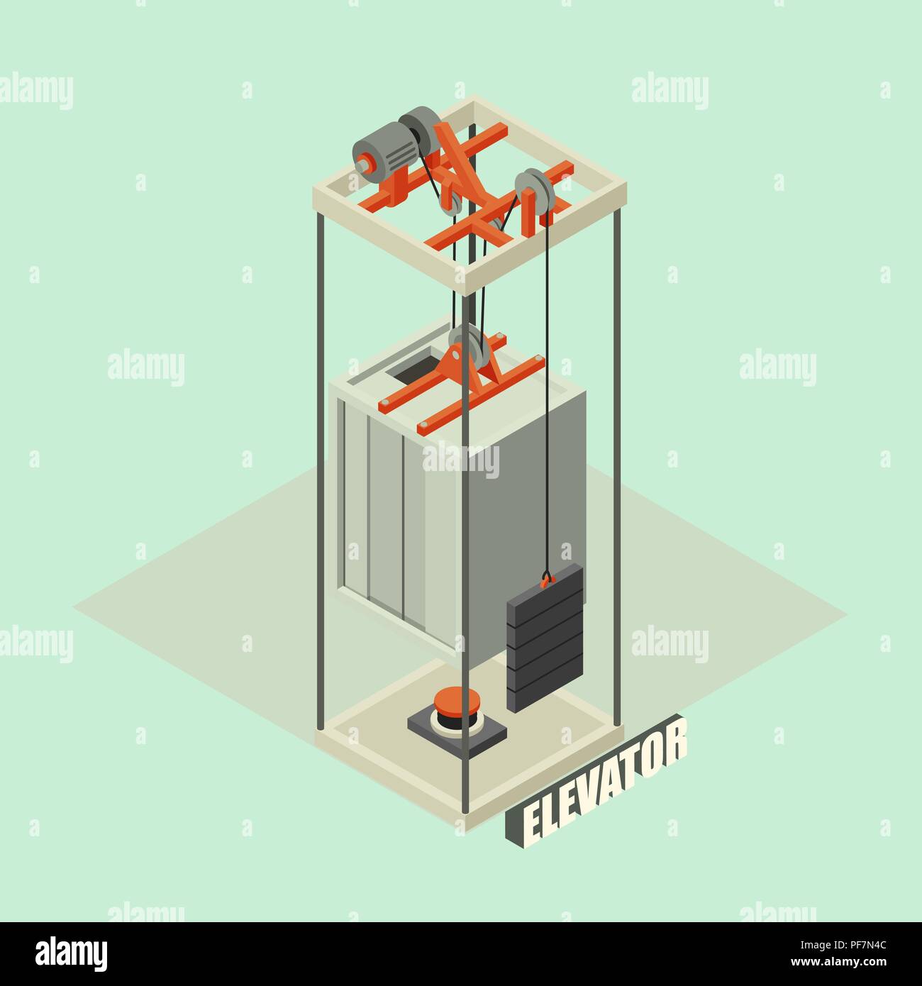Big building elevator concept background, isometric style Stock Vector