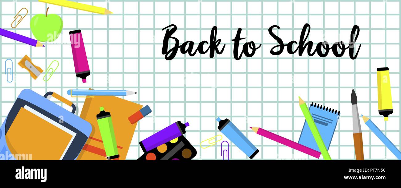Back to school banner horizontal, flat style Stock Vector Image & Art ...