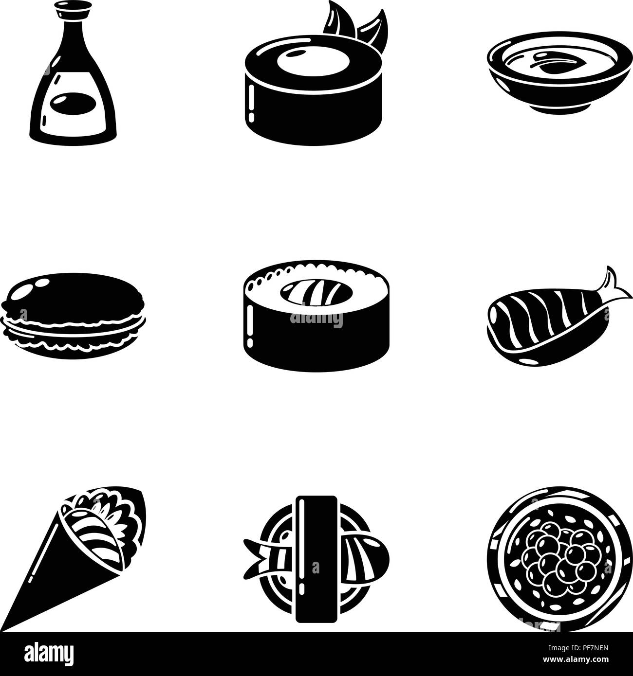 Fresh whitefish icons set, simple style Stock Vector