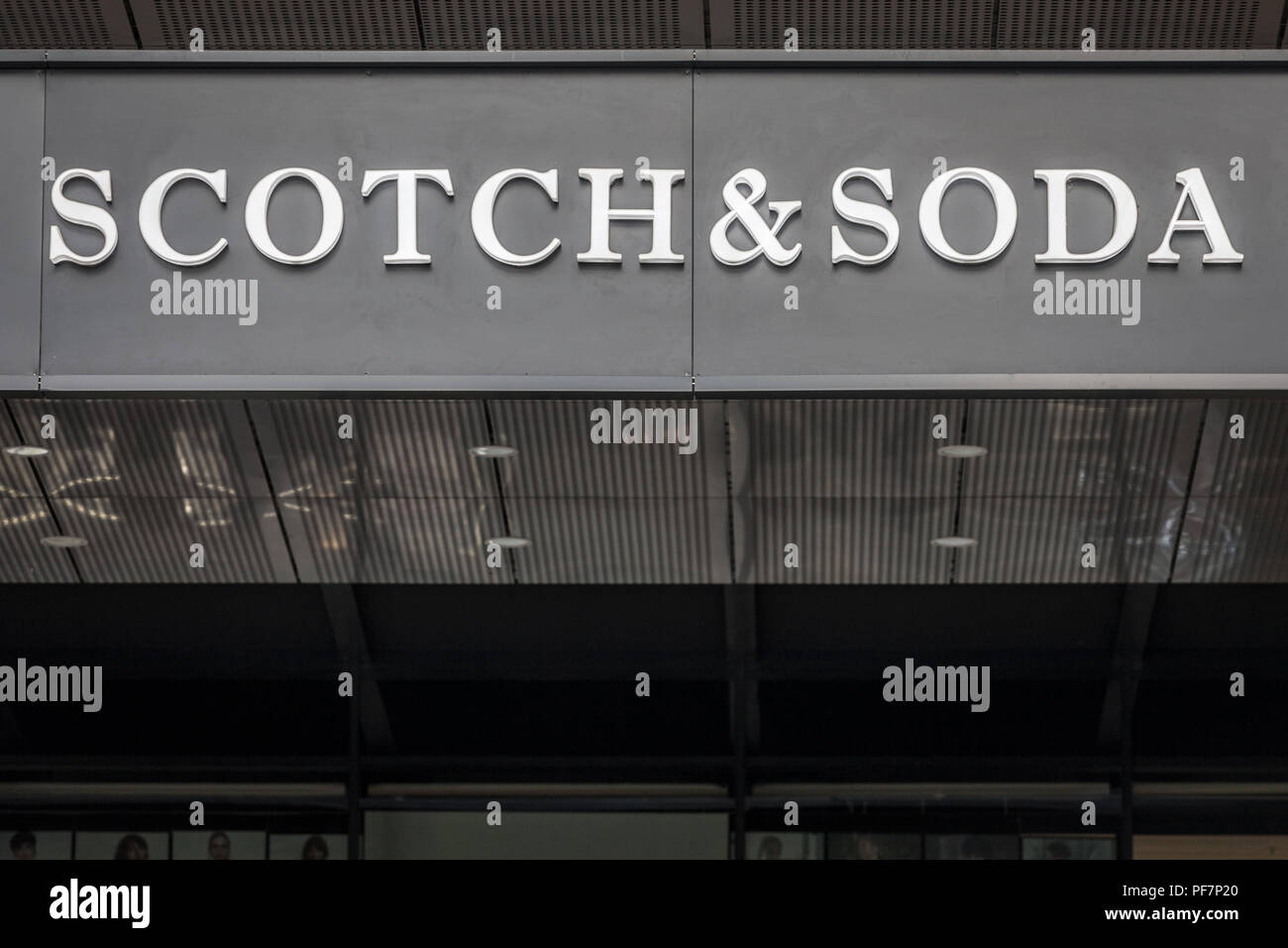 BELGRADE, SERBIA - AUGUST 19, 2018: Scotch and Soda logo on their main store in Belgrade Serbia. Scotch & Soda is a Dutch fashion retail company  Pict Stock Photo