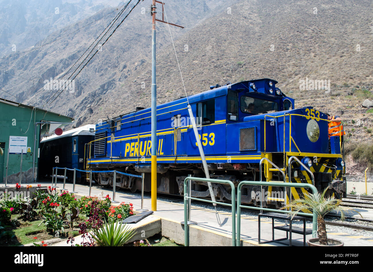 A train in Ollantaytambo Peru Stock Photo