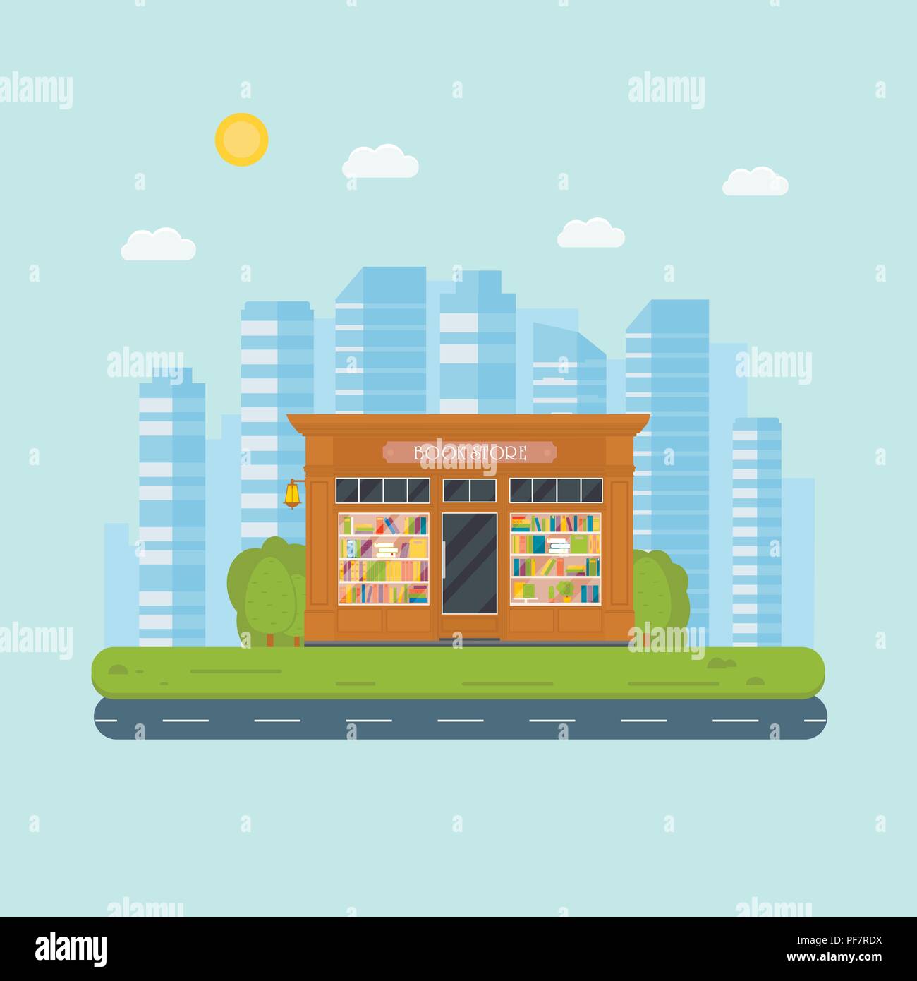 Vector flat design exterior of shop facade: book store. Store front ...