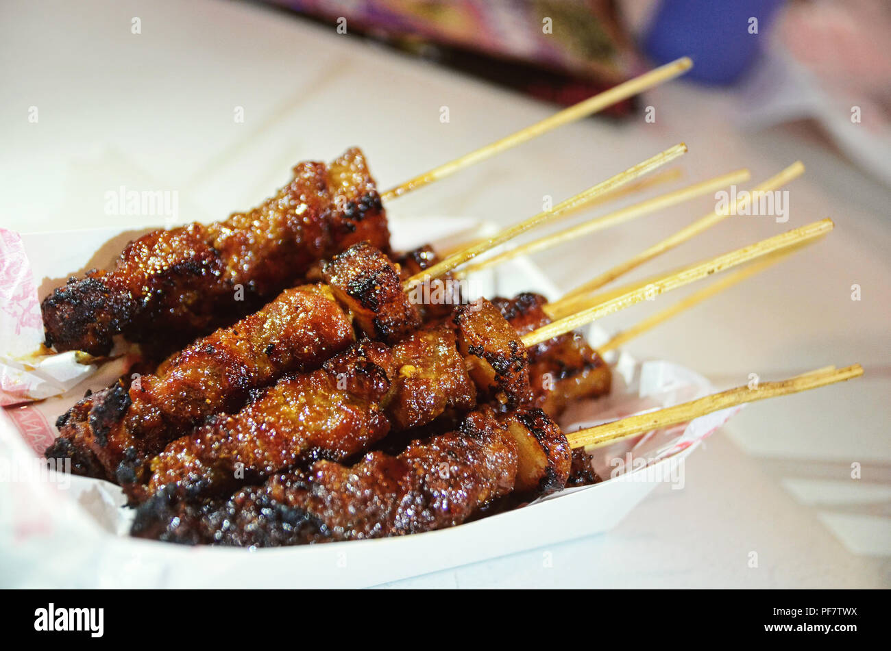 A portion of pork satay (sate babi) Stock Photo