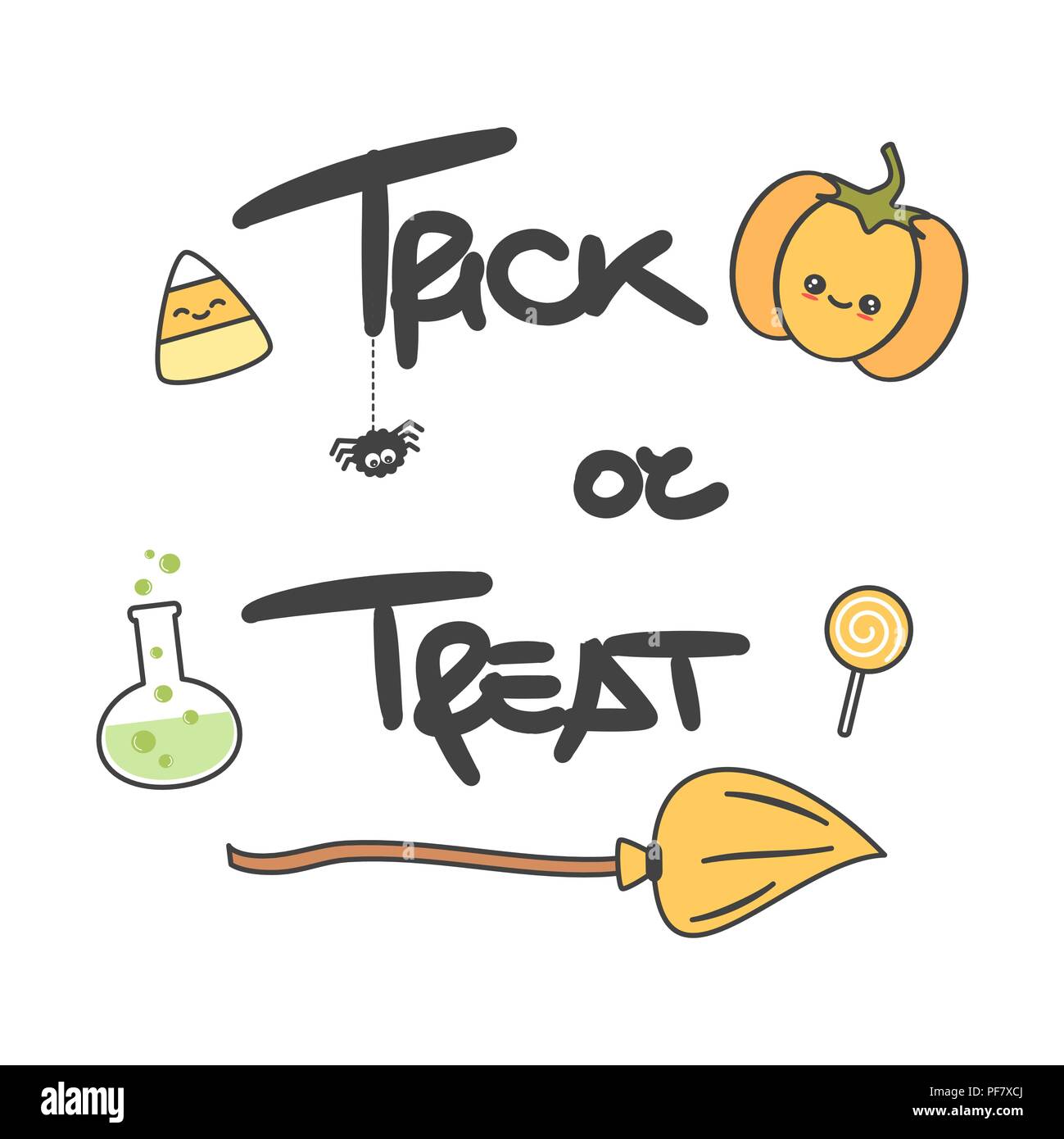 cute Trick or treat hand drawn lettering vector with a pumpkin for ...