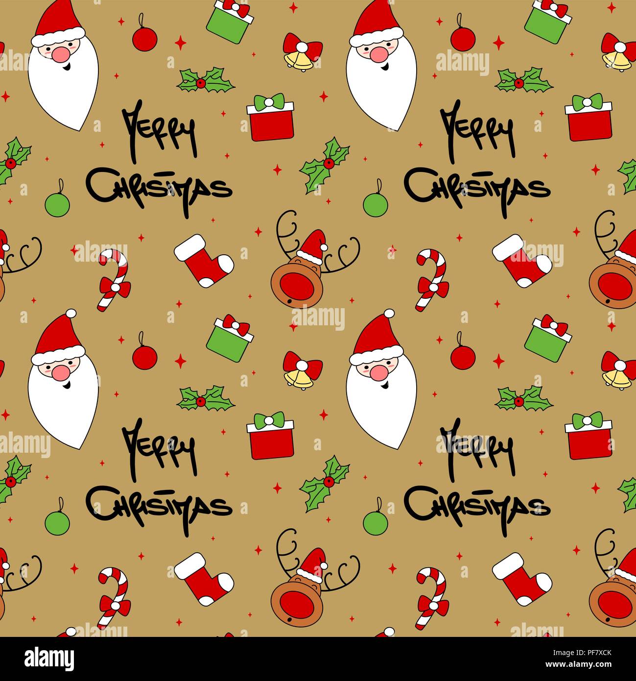 cute cartoon christmas character and decorative elements seamless ...