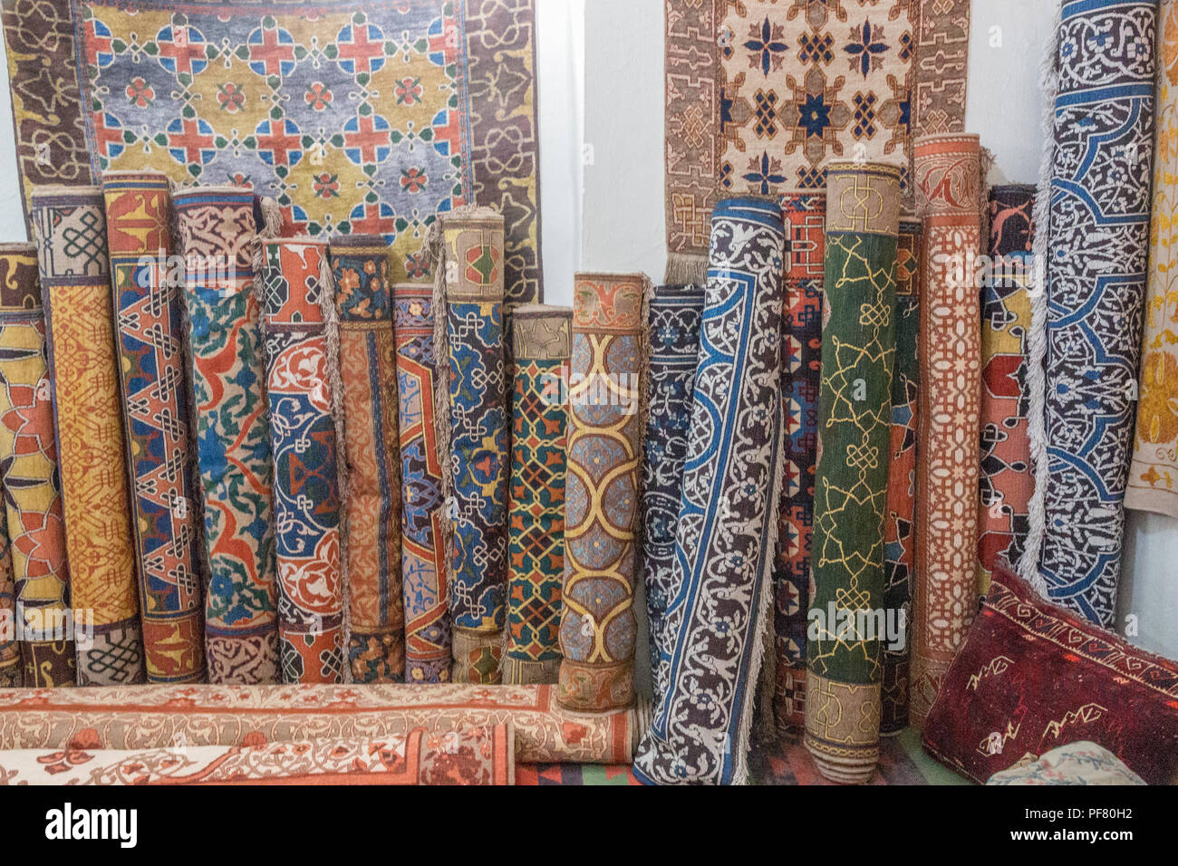 Traditional carpets in a in Khiva Uzbekistan, Silk Road