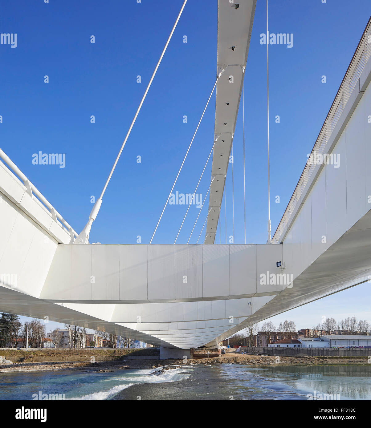 View from underneath the bridge. Cittadella Bridge, Alessandria, Italy. Architect: Richard Meier and Partners, 2017. Stock Photo