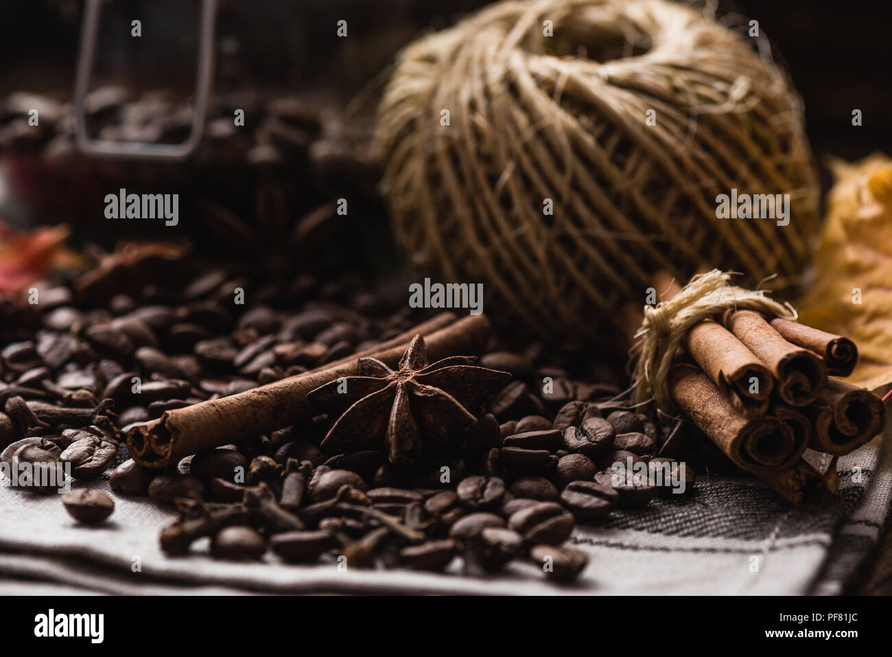 Coffee Beans with Cinnamon, Anise Star and Clove Stock Photo Alamy