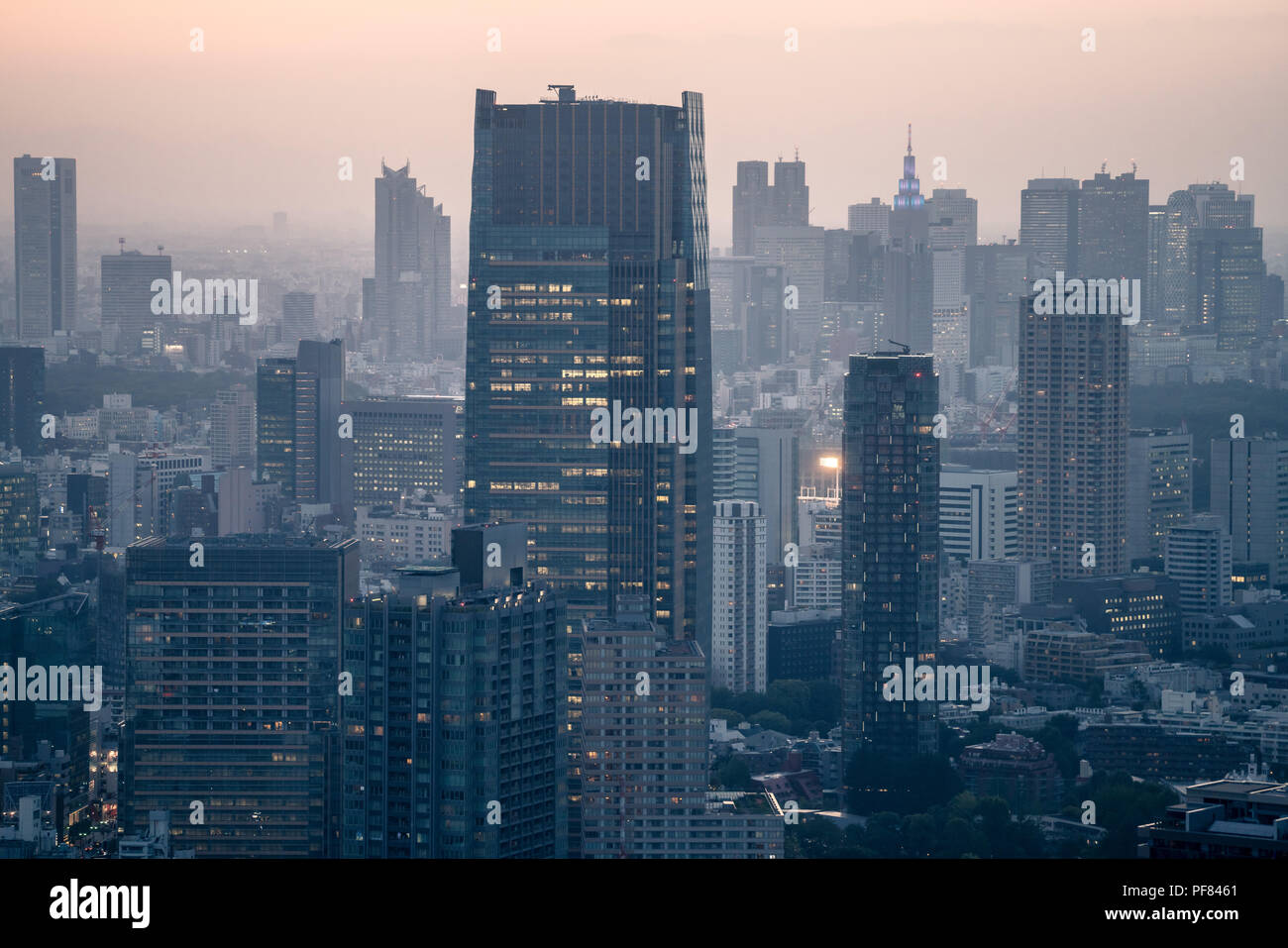 City skyline at hazy dusk Stock Photo