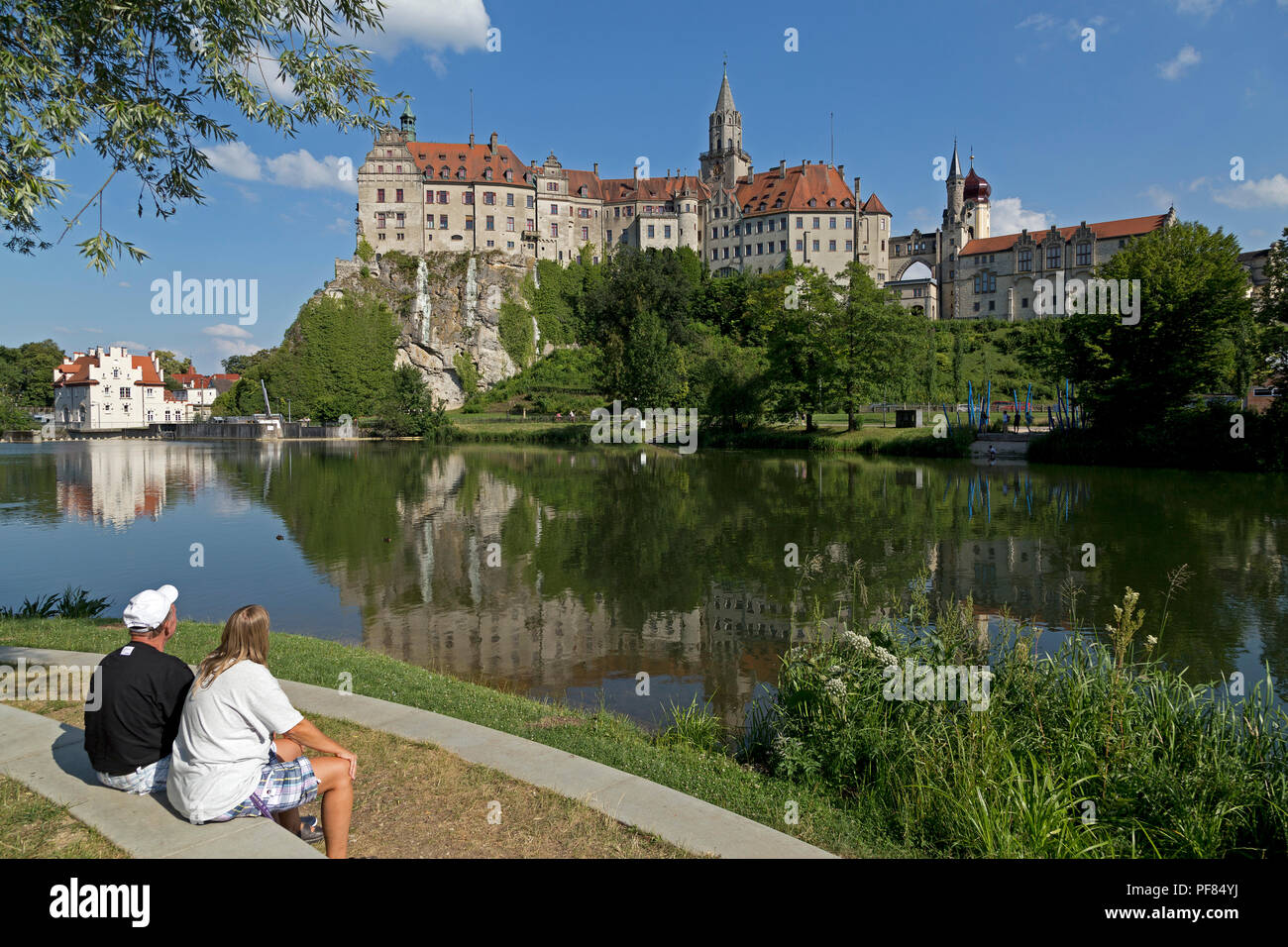 castle and River Danube, Sigmaringen, Baden-Wuerttemberg, Germany Stock Photo