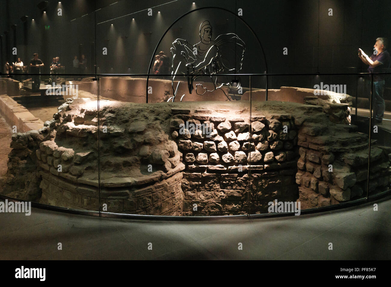 Internal view of the Roman Temple of Mithras, London Mithraeum, Walbrook, City of London, under the Bloomberg European Headquarters building. Stock Photo