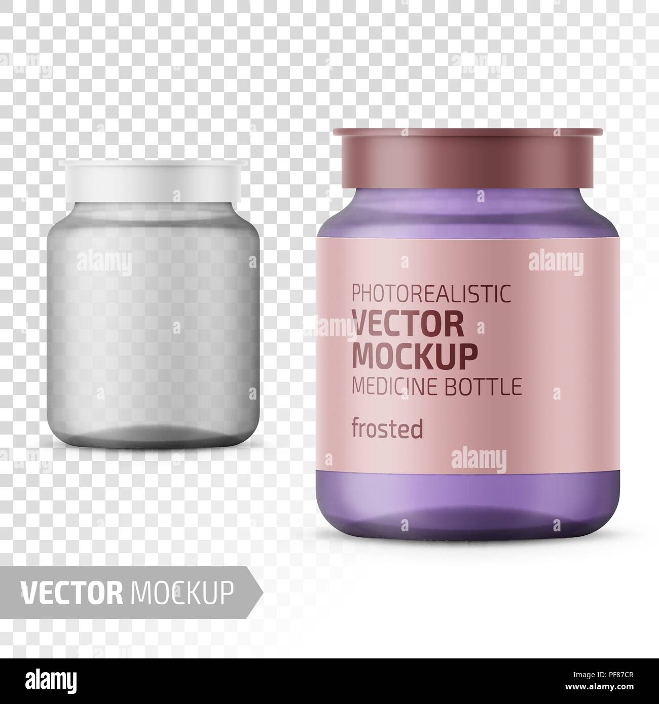 Download Clear Frosted Glass Medicine Bottle With Snap Lid For Tablets Pills Drugs Photo Realistic Packaging Vector Mockup Template With Sample Design Stock Vector Image Art Alamy