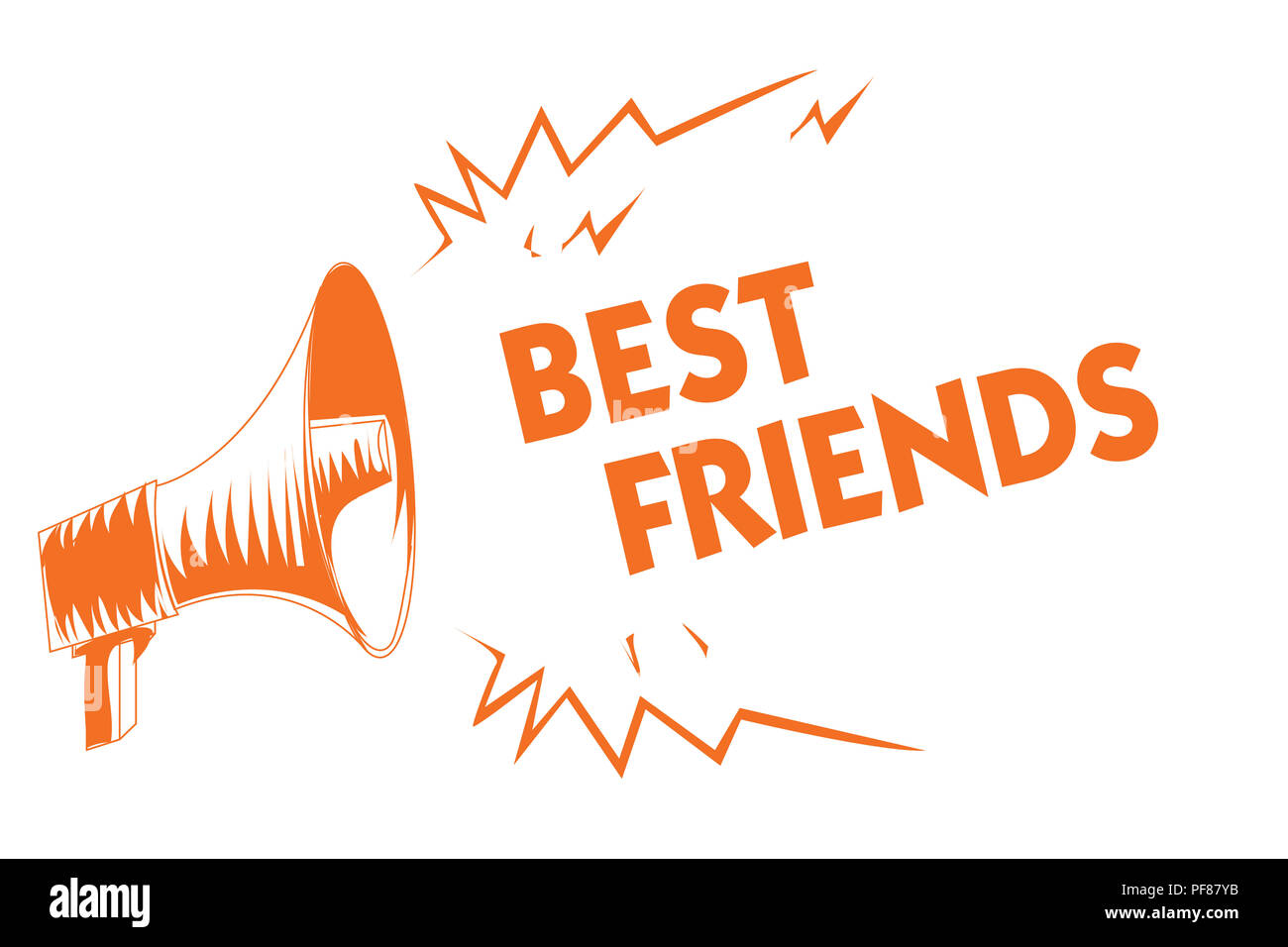 Text sign showing Best Friends. Conceptual photo A person you value above other persons Forever buddies Orange megaphone loudspeaker important message Stock Photo