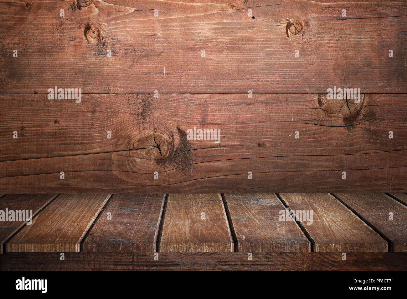 background of barrel and worn old table of wood Stock Photo