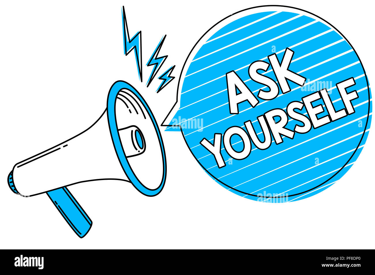 Word Writing Text Ask Yourself Business Concept For Thinking The Future Meaning And Purpose Of Life Goals Megaphone Loudspeaker Blue Speech Bubble St Stock Photo Alamy