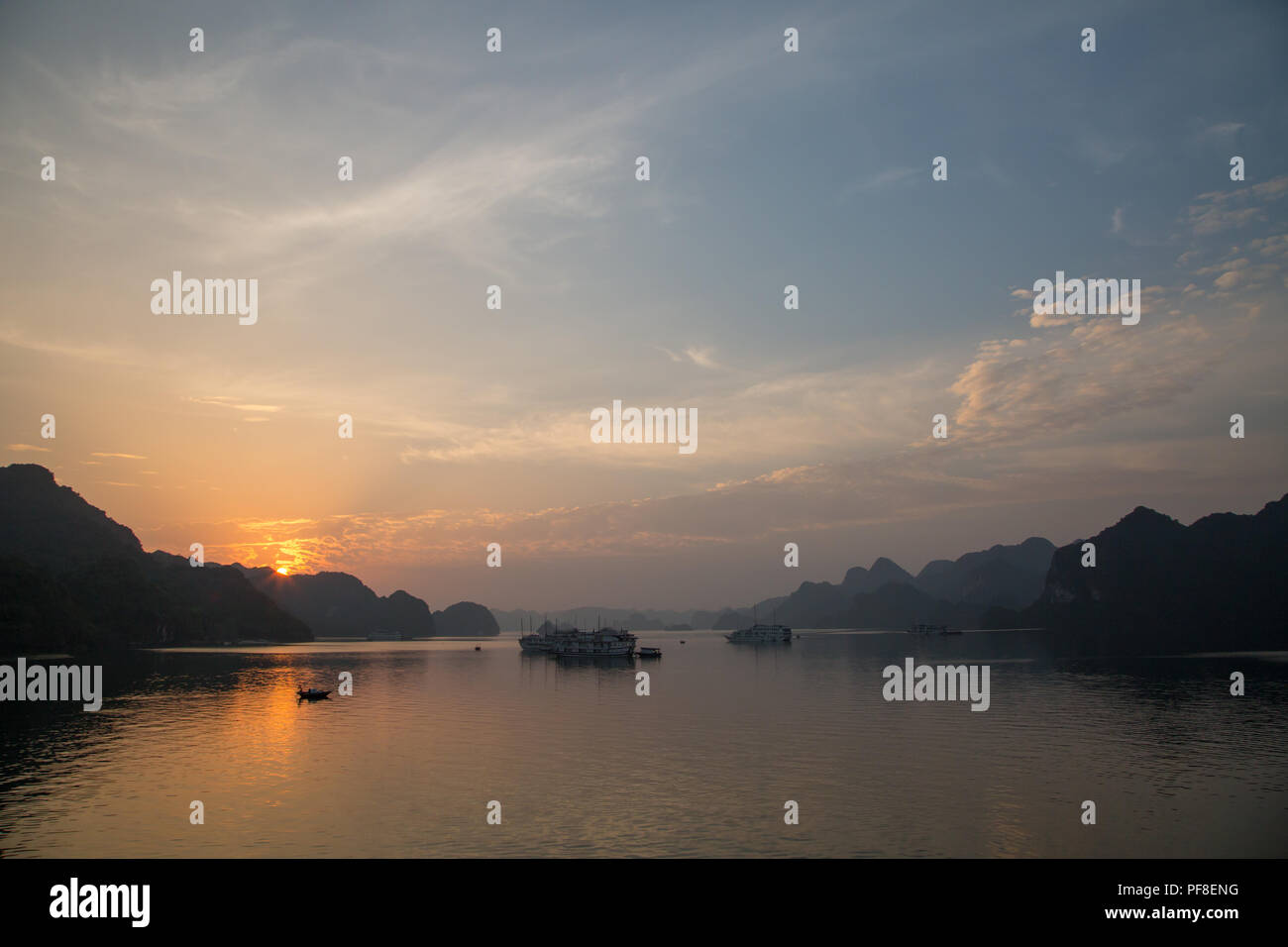 Sunrise on Halong Bay, northern Vietnam Stock Photo