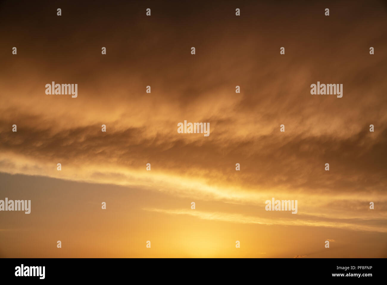 Dramatic golden sky at the sunrise background. Stock Photo