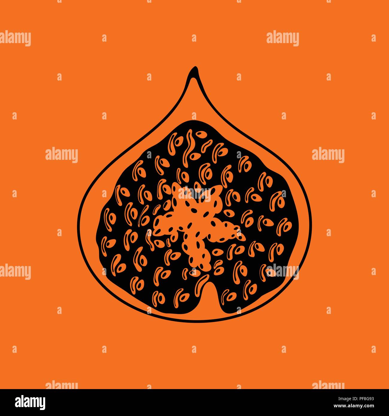 Icon of Fig fruit. Orange background with black. Vector illustration. Stock Vector