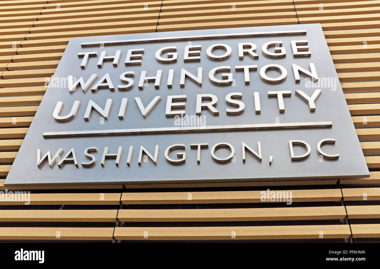 The George Washington University, Washington DC exterior sign. Stock Photo