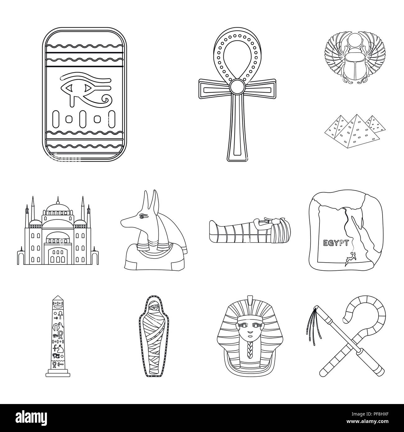 Ancient Egypt outline icons in set collection for design. The reign of ...