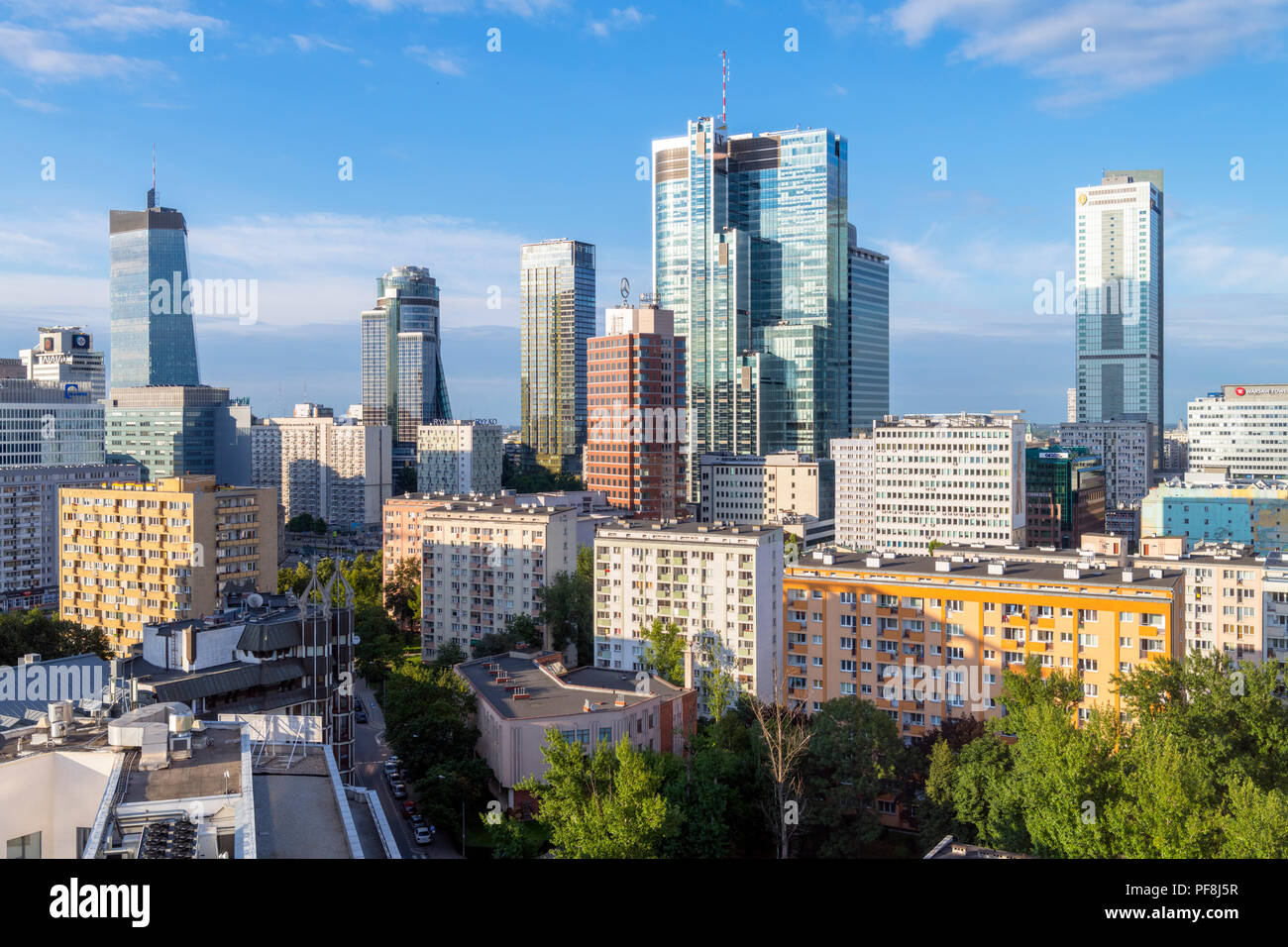 View of downtown skyline and financial district from the Holiday Inn Warsaw City Centre, Warsaw, Poland Stock Photo