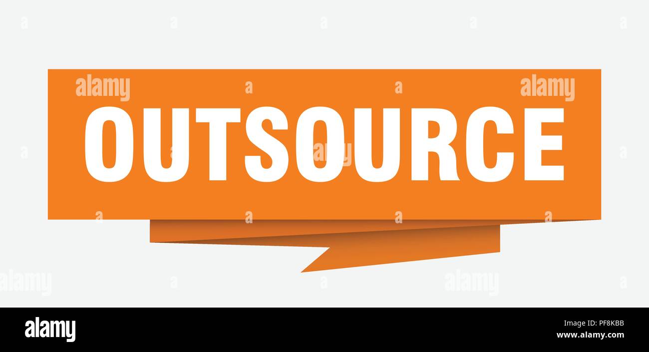 outsource sign. outsource paper origami speech bubble. outsource tag. outsource banner Stock Vector