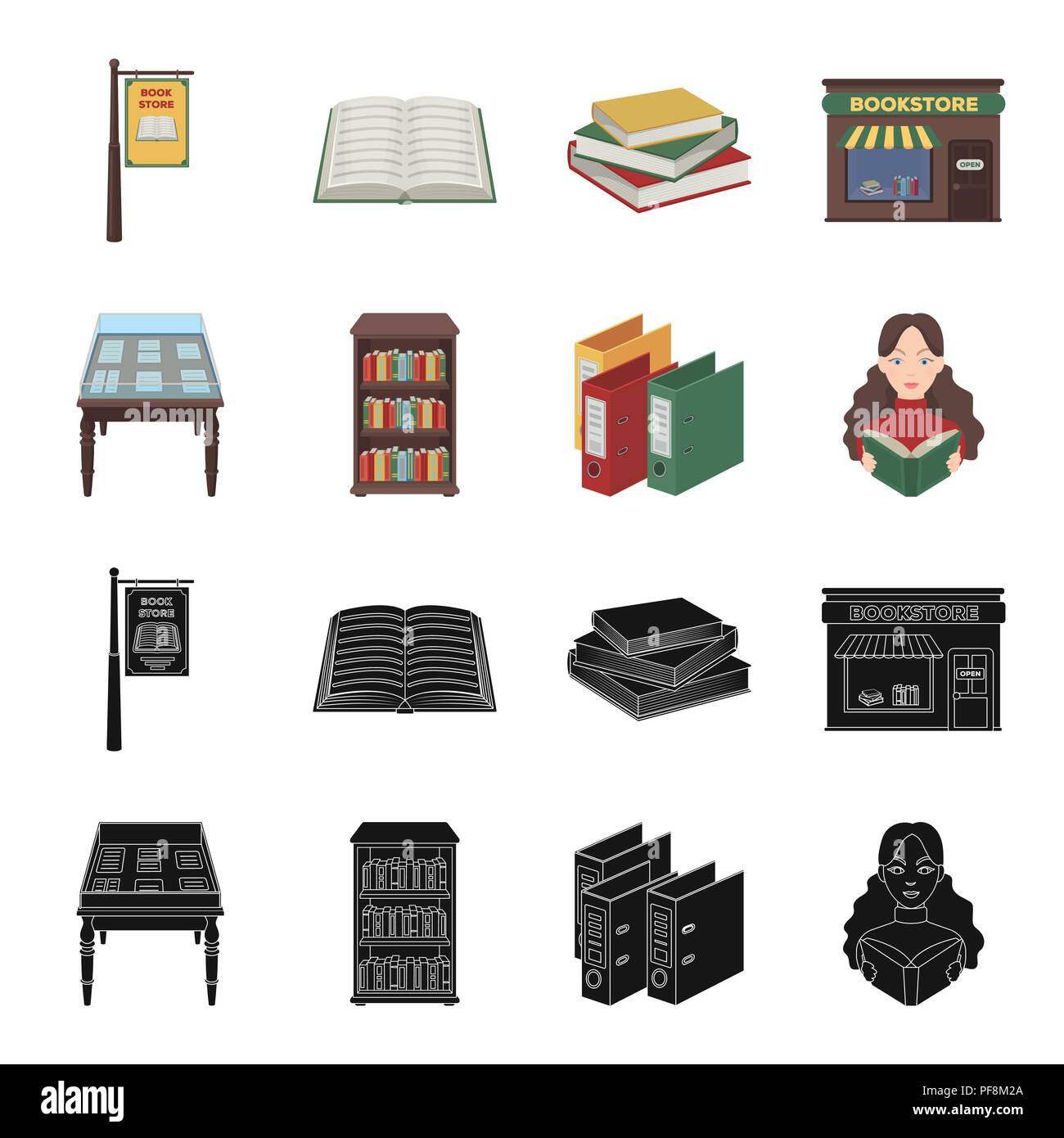 Library and bookstore black,cartoon icons in set collection for design ...