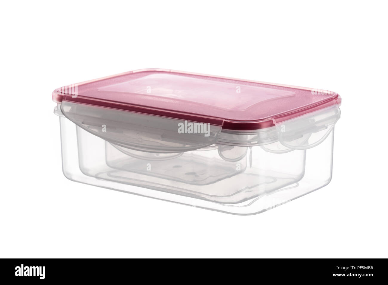Plastic food storage containers isolated on white background. Stock Photo