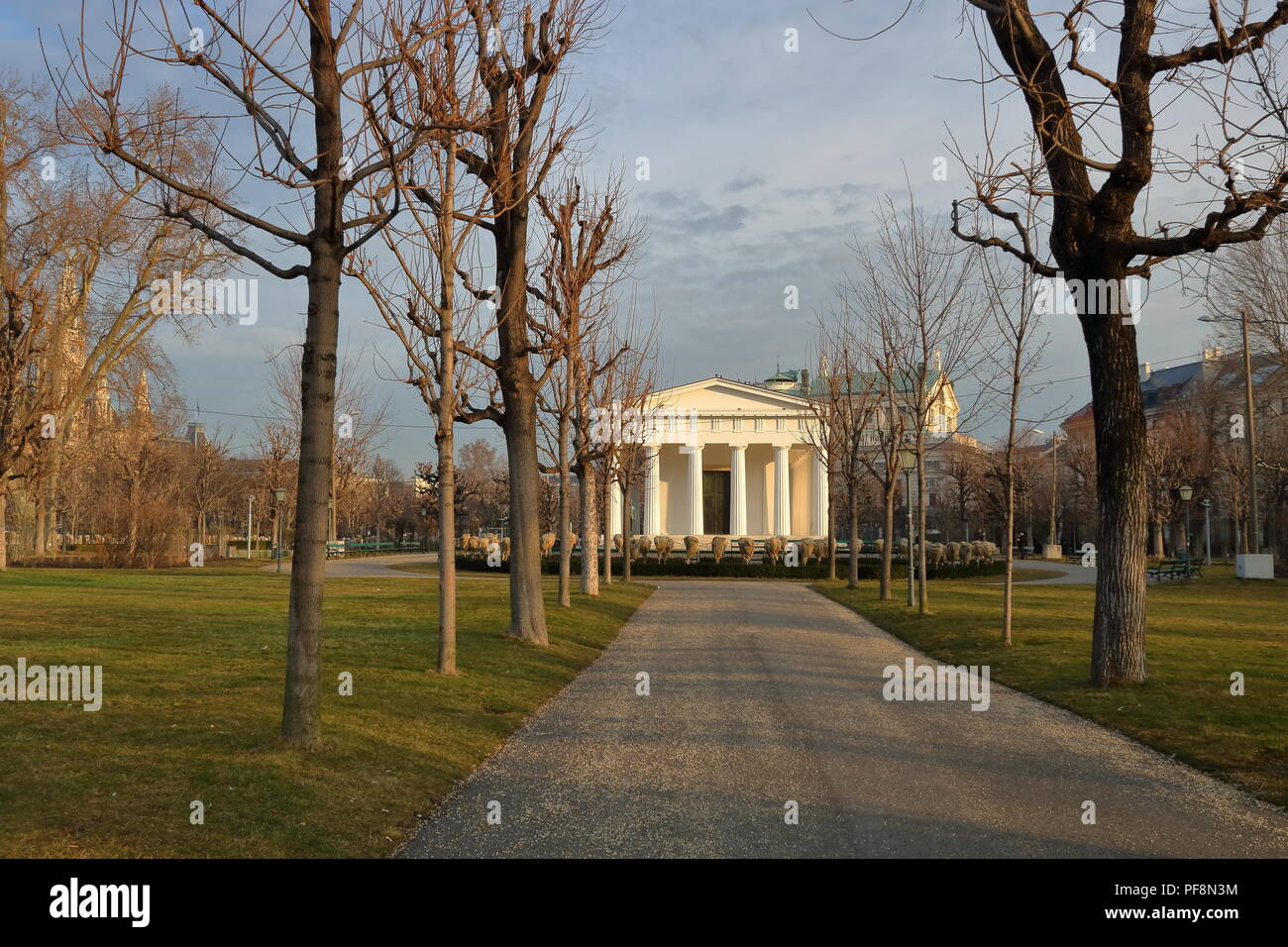 Cityscape of Vienna, Austria, public park, historical beautiful building, autumn, alley, without people. Stock Photo
