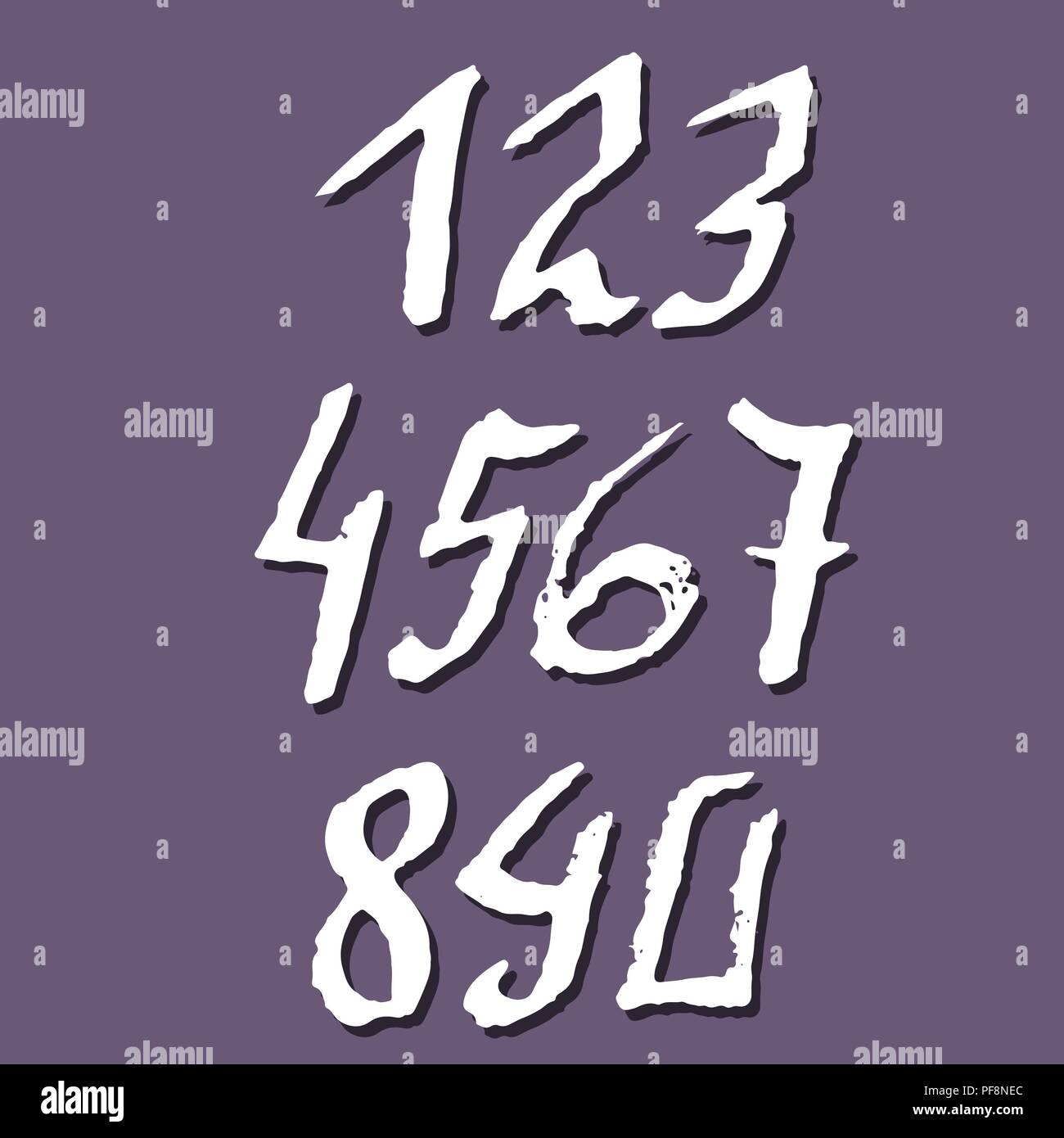 Set of calligraphic ink old pen numbers. Textured gothic lettering. Vector illustration. Stock Vector