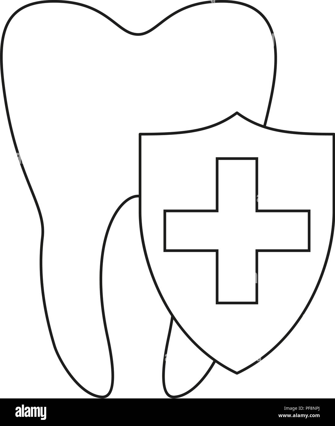 Line art black and white shield protecting tooth Stock Vector Image ...