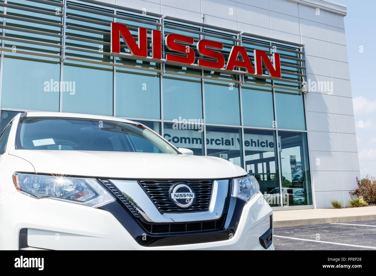 Fishers Circa August 2018 New vehicles at a Nissan Car and SUV